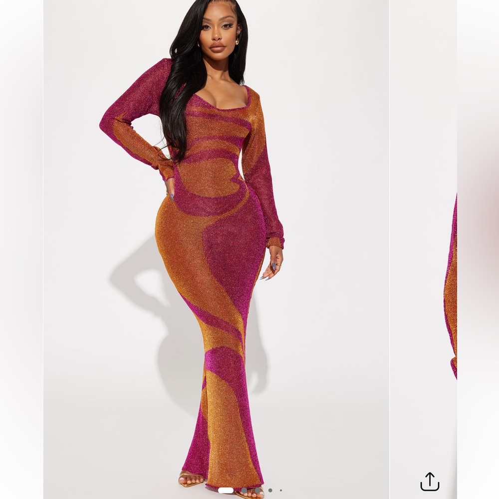 FashionNova Chic Swirl Pattern Long Sleeve Dress (Size S)